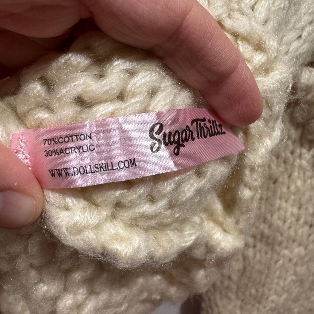 Sugar Thrillz Cardigan Sweater Chunky Knit Floral Cream Cottagecore Women Medium - Picture 3 of 8